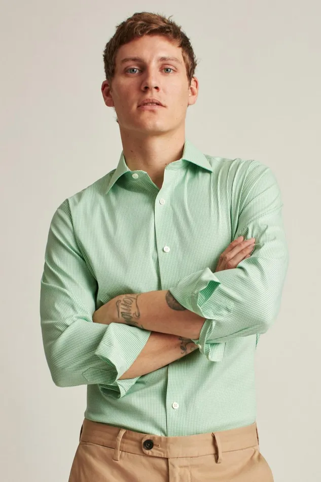 Men Jetsetter Stretch Dress Shirt Green Mini Gingham Bonobos Business Casual Shirts