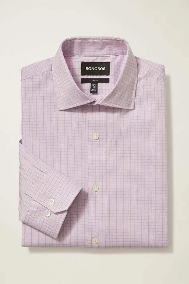 Men Jetsetter Stretch Dress Shirt Lavender Tattersall Bonobos Business Casual Shirts