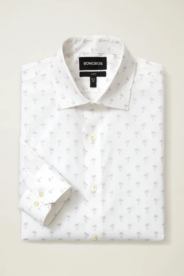 Men Jetsetter Stretch Dress Shirt Lilac Venice Palm Bonobos Business Casual Shirts