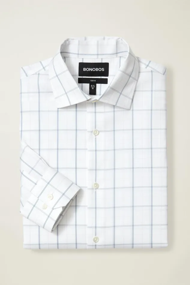 Men Jetsetter Stretch Dress Shirt Navy Pink Grace Plaid Bonobos Business Casual Shirts