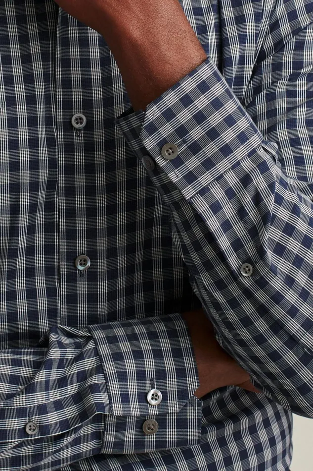 Men Jetsetter Stretch Dress Shirt Navy Ross Plaid Bonobos Business Casual Shirts