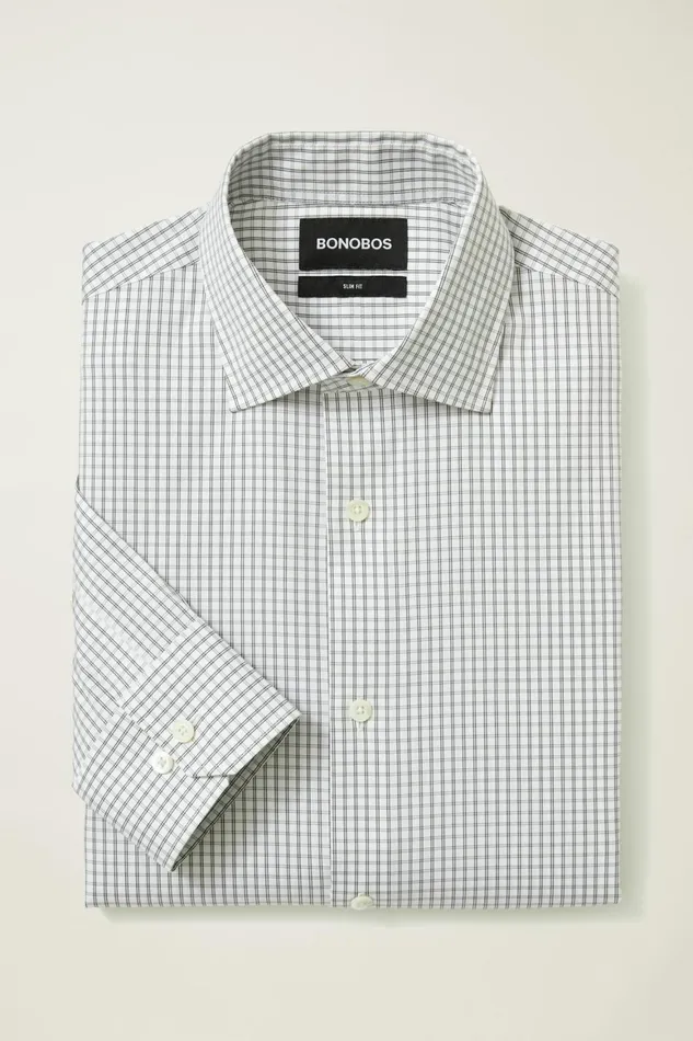 Men Jetsetter Stretch Dress Shirt Olive Micro Windowpane Bonobos Business Casual Shirts