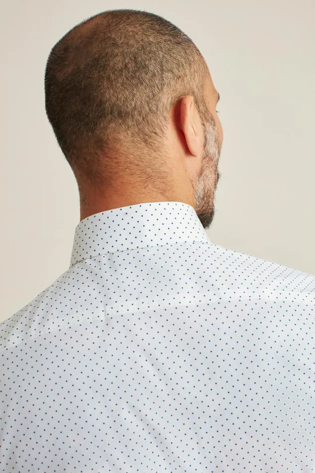 Men Jetsetter Stretch Dress Shirt White Navy Dot Bonobos Business Casual Shirts