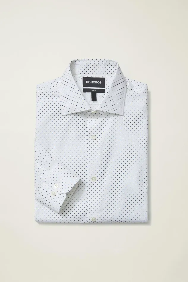 Men Jetsetter Stretch Dress Shirt White Navy Dot Bonobos Business Casual Shirts