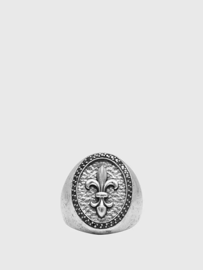Men Jewelry John Varvatos FLEUR DE LIS FEATURE RING WITH BLACK DIAMONDS No Color Men Jewelry John Varvatos FLEUR DE LIS FEATURE RING WITH BLACK DIAMONDS No Color