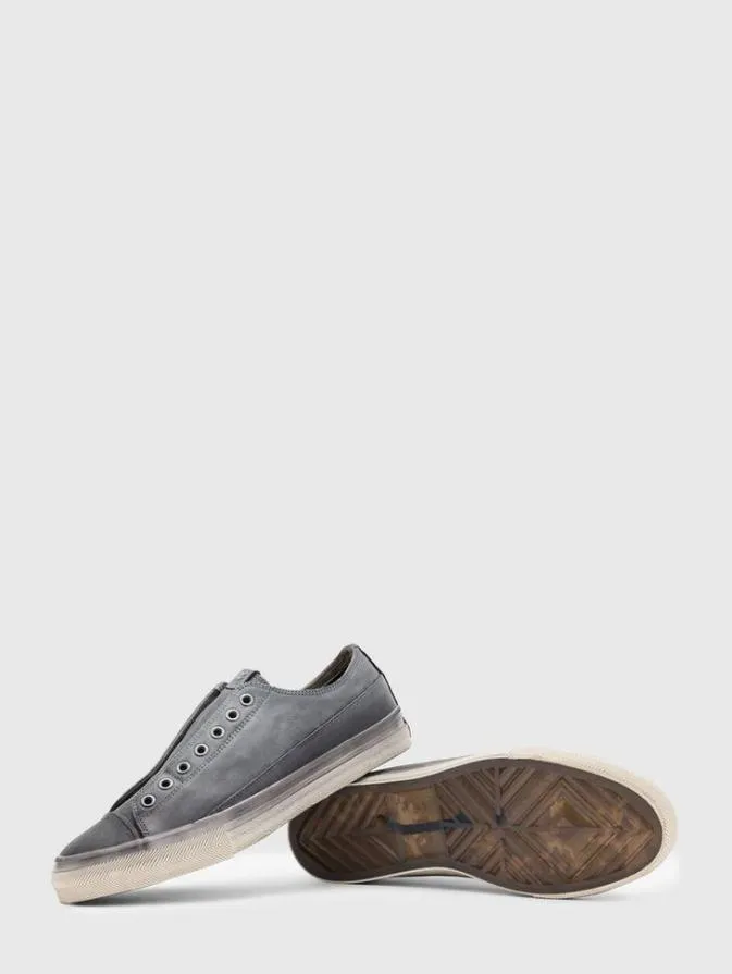 Men Leather Sneakers John Varvatos VULC LACELESS LOW Carbon Grey