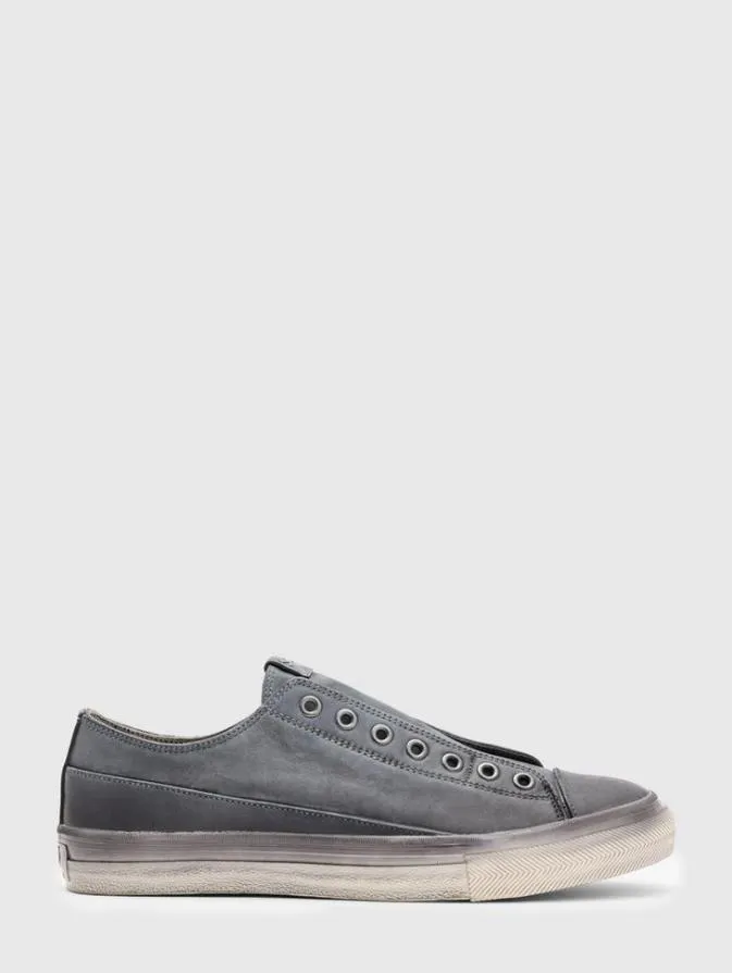 Men Leather Sneakers John Varvatos VULC LACELESS LOW Carbon Grey