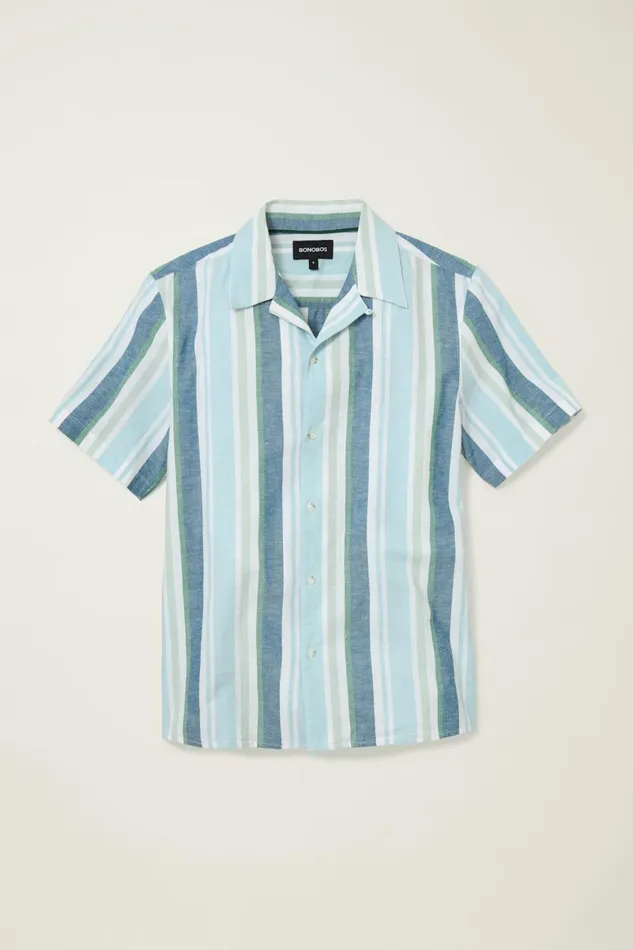 Men Limited Edition Riviera Cabana Shirt Blue Tortuga Stripe Bonobos Casual Shirts