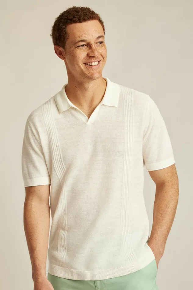 Men Linen Blend Sweater Polo Antique White Bonobos Polos