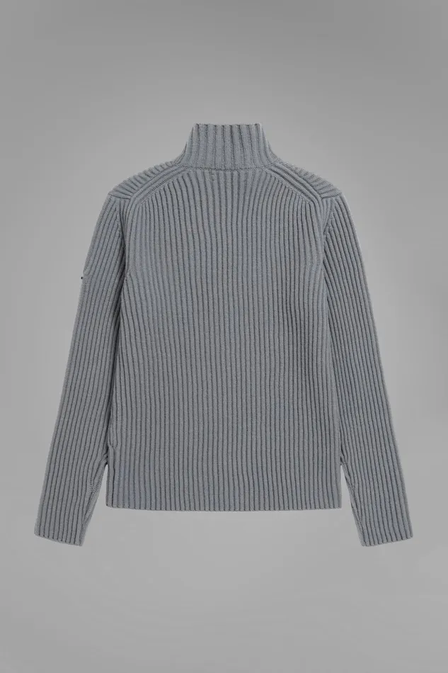 Men Norse Projects Knitwear Hybrid Rib Mock Neck Stretch Wool Warm Grey