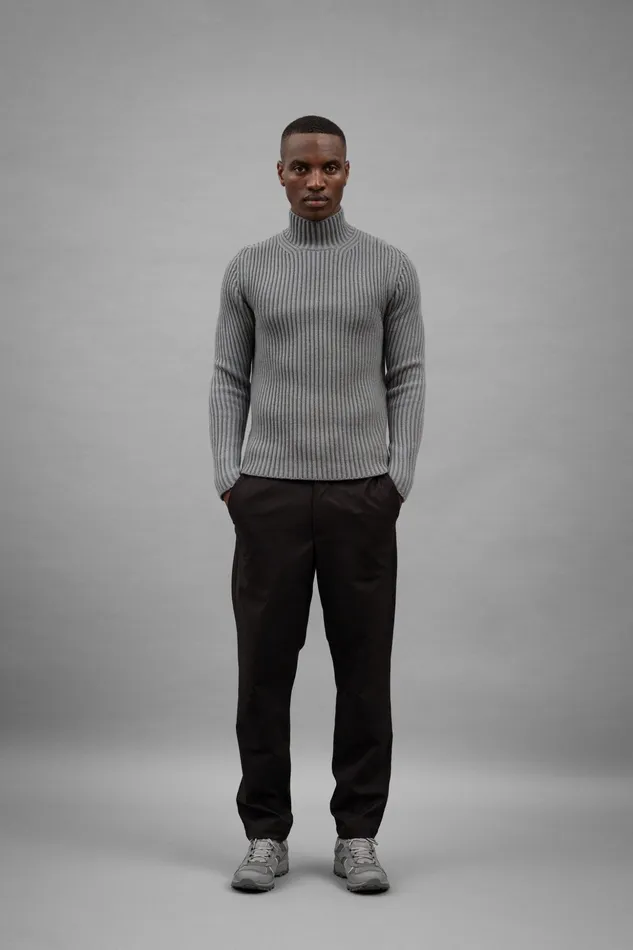 Men Norse Projects Knitwear Hybrid Rib Mock Neck Stretch Wool Warm Grey