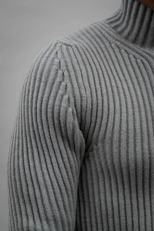 Men Norse Projects Knitwear Hybrid Rib Mock Neck Stretch Wool Warm Grey