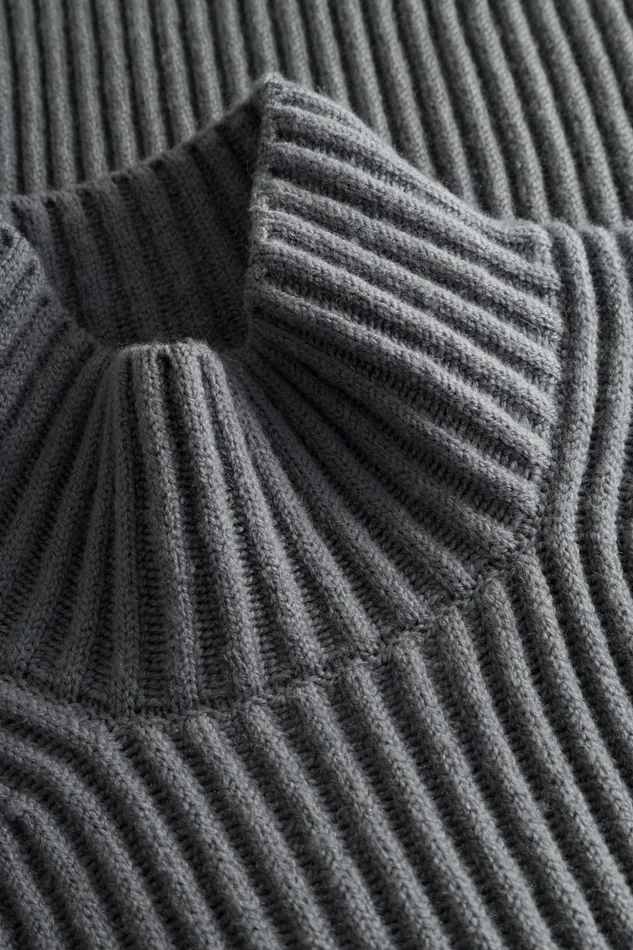 Men Norse Projects Knitwear Hybrid Rib Mock Neck Stretch Wool Warm Grey