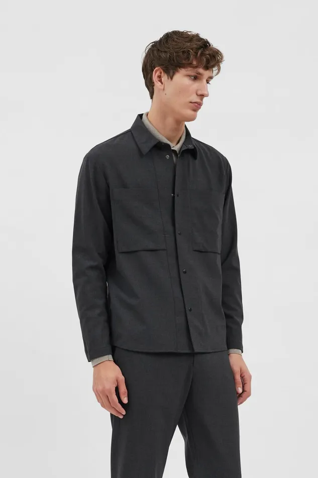 Men Norse Projects Overshirts Jens Cordura Tech Wool Overshirt Charcoal Melange