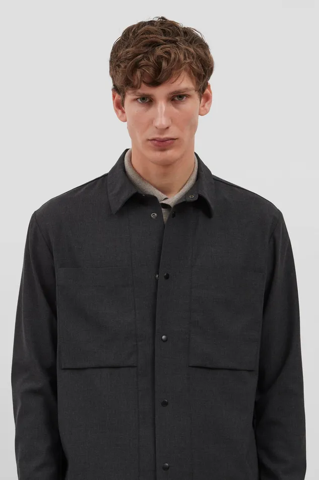 Men Norse Projects Overshirts Jens Cordura Tech Wool Overshirt Charcoal Melange