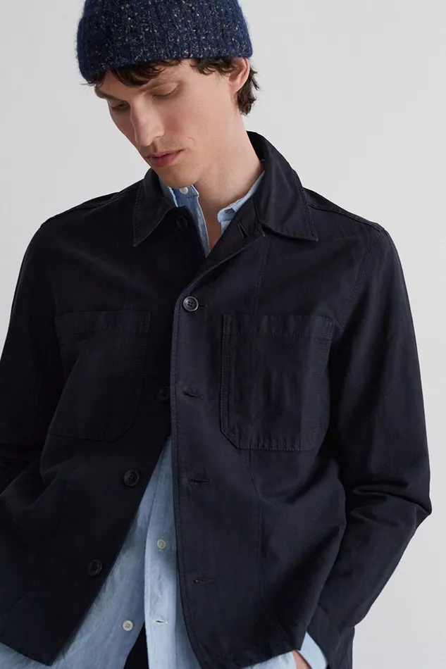 Men Norse Projects Overshirts Tyge Cotton Linen Overshirt Dark Navy