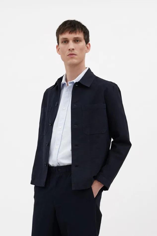 Men Norse Projects Overshirts Tyge Cotton Linen Overshirt Dark Navy