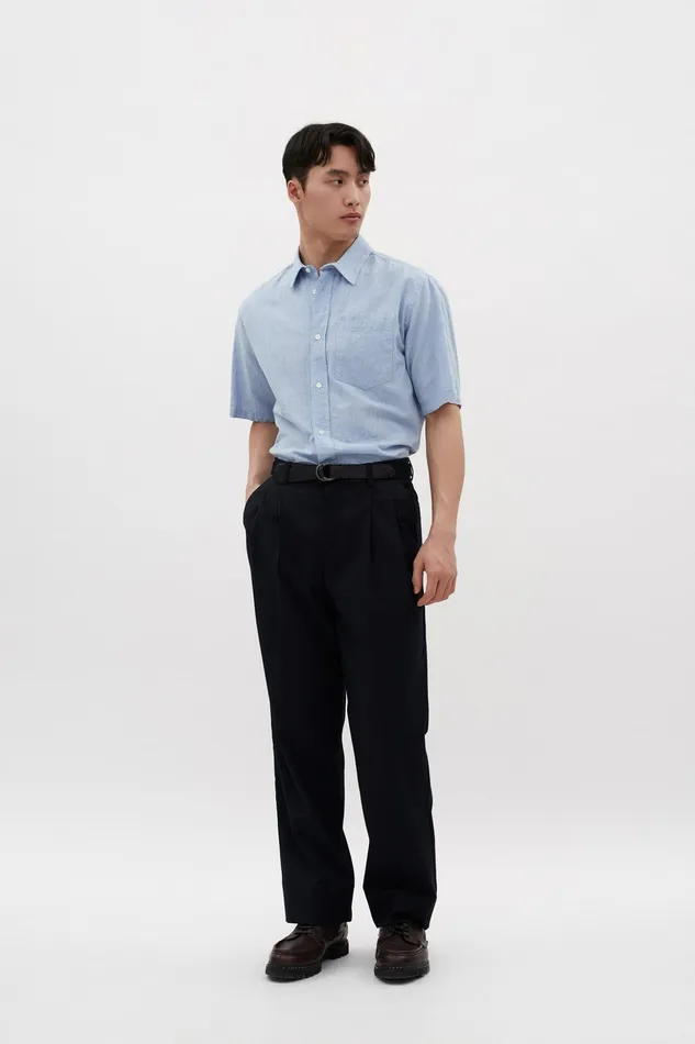 Men Norse Projects Shirting Ivan Relaxed Cotton Linen SS Shirt Pale Blue