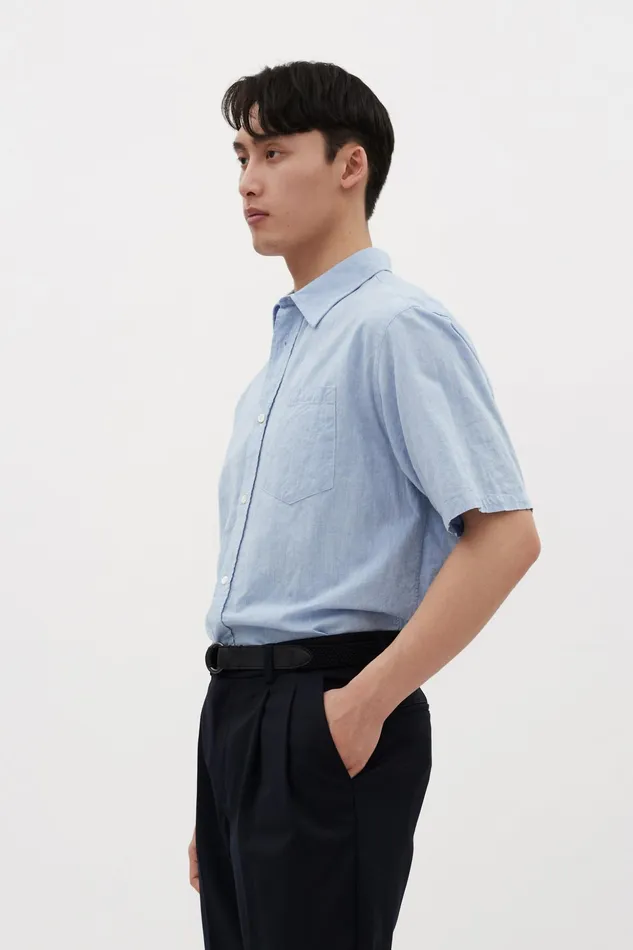 Men Norse Projects Shirting Ivan Relaxed Cotton Linen SS Shirt Pale Blue