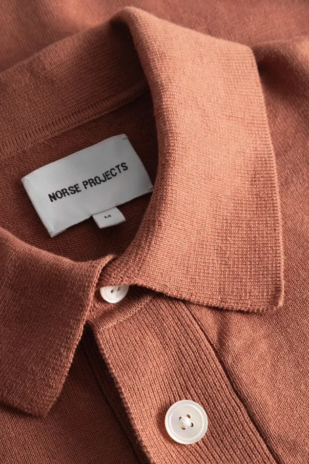 Men Norse Projects Shirting Rollo Cotton Linen SS Shirt Red Clay