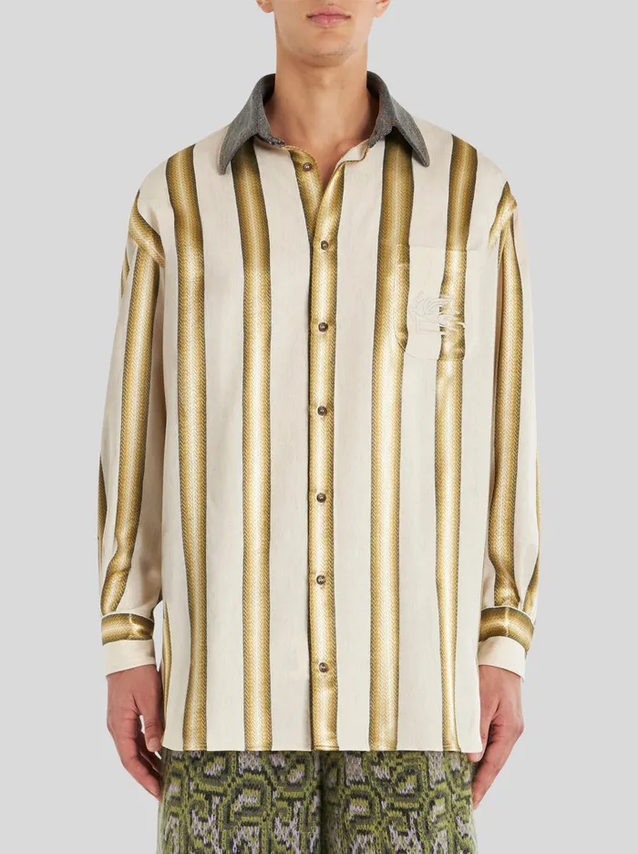 Men Nuanced Striped Shirt With Pegaso Etro Shirts