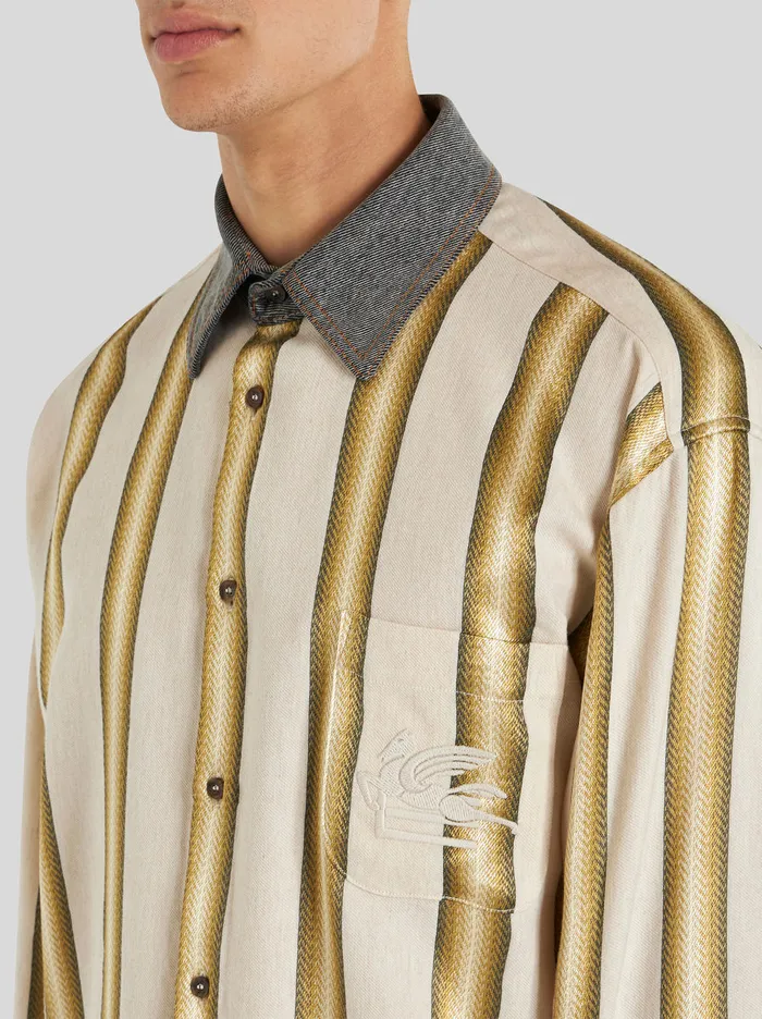 Men Nuanced Striped Shirt With Pegaso Etro Shirts
