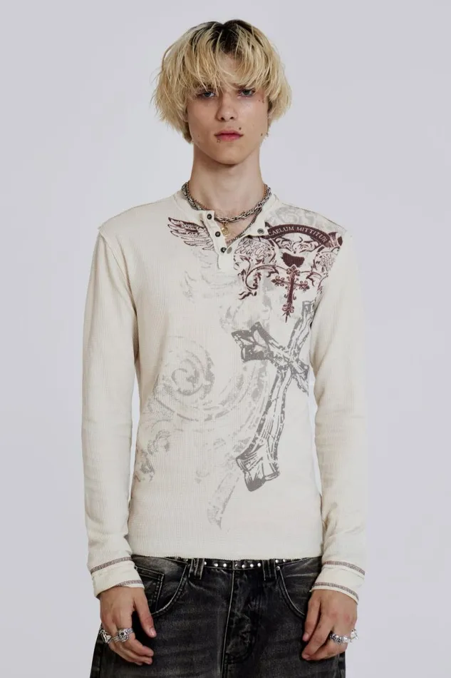 Men Off White Raw Seam Printed Long Sleeve Jaded London TShirts and Vests