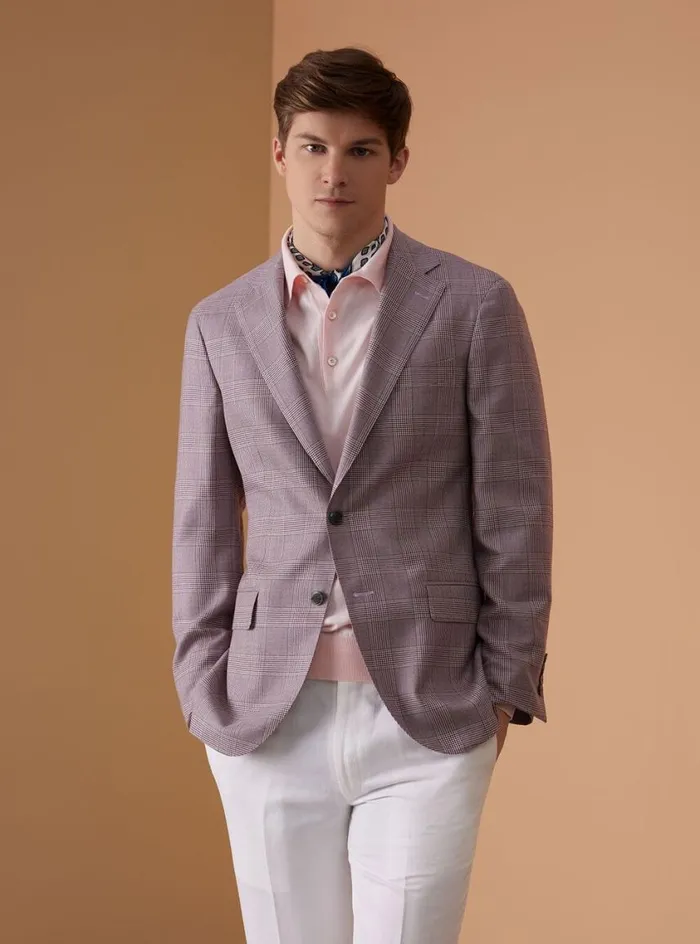 Men Paul Stuart Blazers and Jackets Cashmere Glen Plaid Jacket Plum