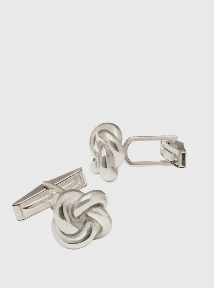 Men Paul Stuart Jewelry Gold Plated Sterling Silver Knot Cufflink and Stud Set Silver
