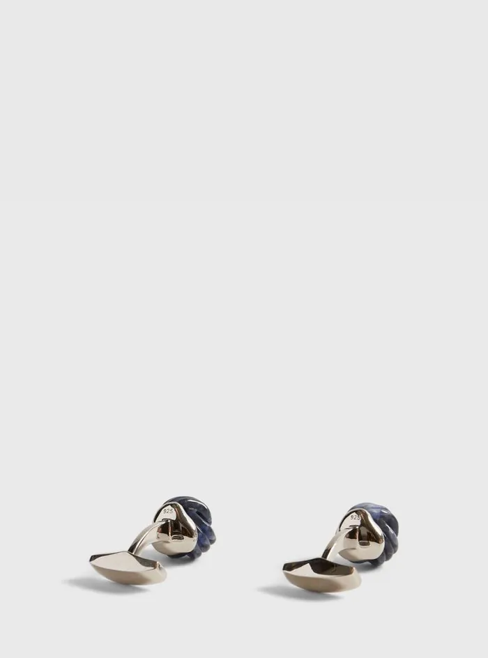 Men Paul Stuart Jewelry Sterling Silver With Sodalite Carved Knot Cufflinks Blue