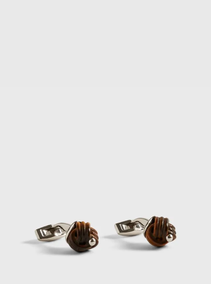 Men Paul Stuart Jewelry Sterling Silver With Tiger Eye Carved Knot Brown