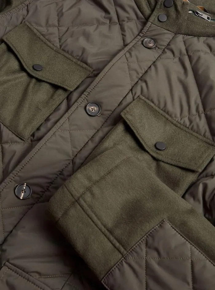 Men Paul Stuart Outerwear Cashmere And Microfiber Quilted Field Jacket Olive