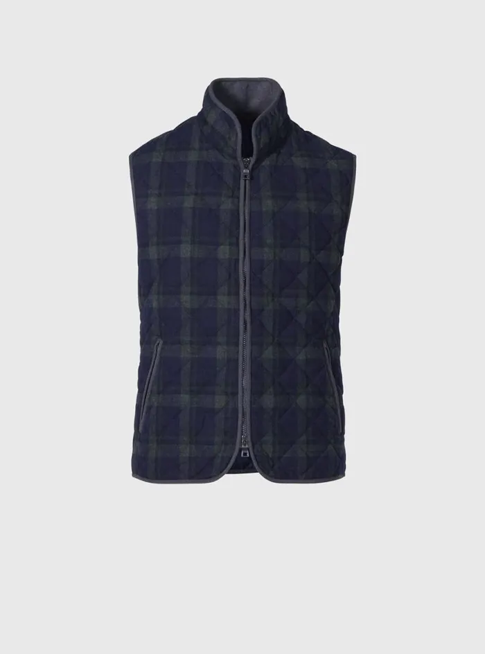 Men Paul Stuart Outerwear Quilted Wool Plaid Vest Navygreen