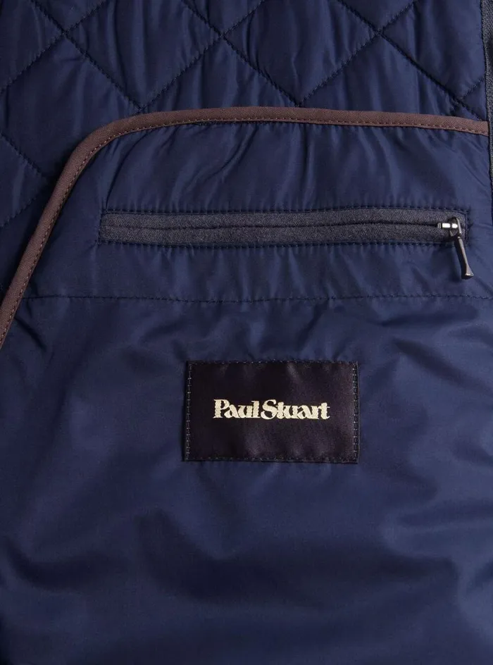 Men Paul Stuart Outerwear Quilted Wool Plaid Vest Navygreen