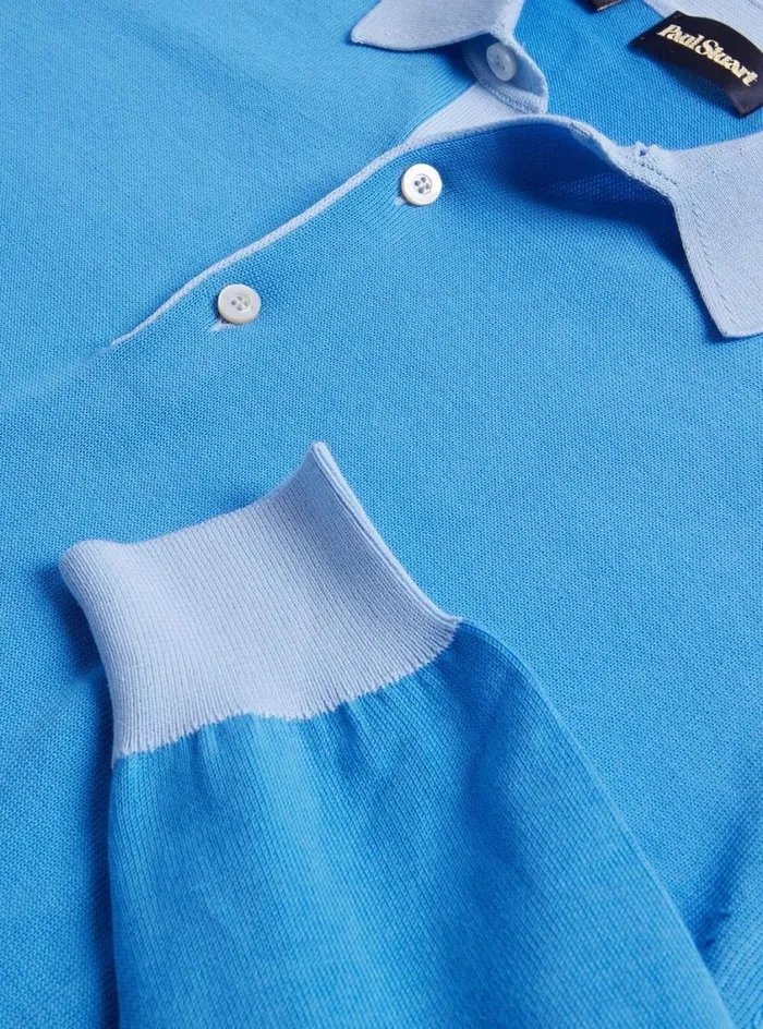 Men Paul Stuart Polos and TShirts Cotton Long Sleeve Polo Light Blue