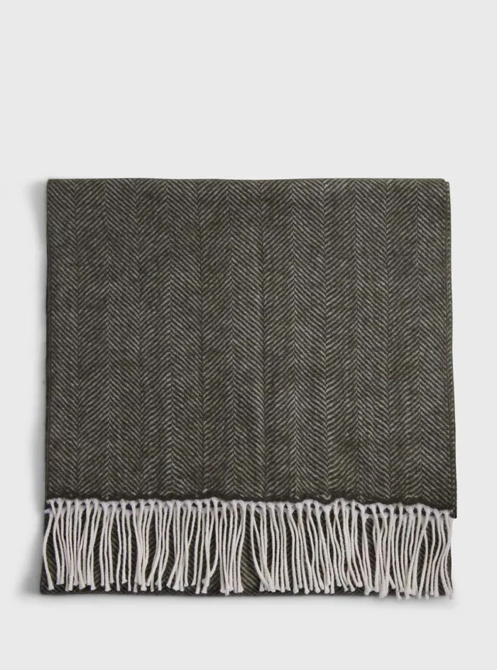 Men Paul Stuart Scarves Hats Gloves Wool Chevron Scarf Olive