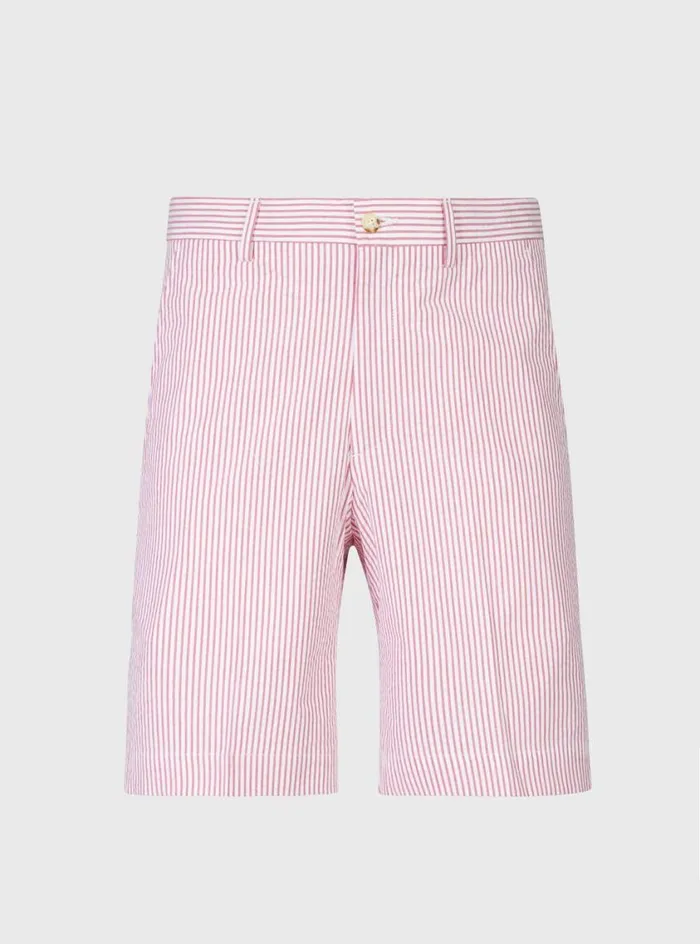 Men Paul Stuart Shorts and Swim Trunks Cotton Seersucker Walk Short Red