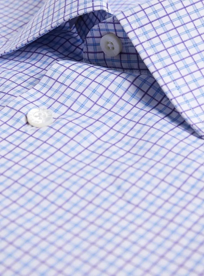 Men Paul Stuart Sport Shirts Cotton Tattersall Sport Shirt Bluepurple