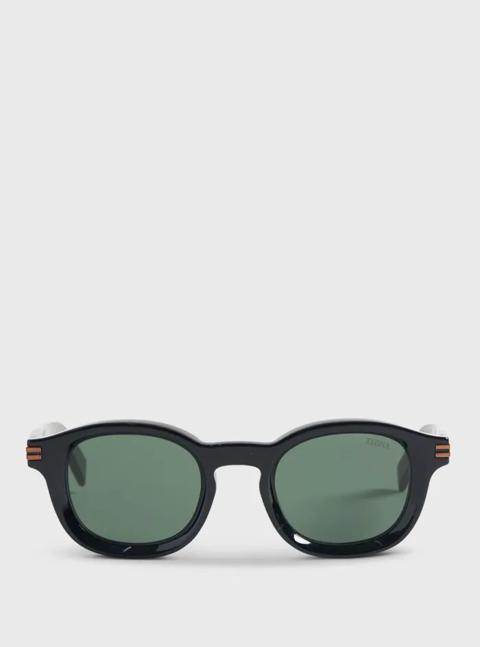 Men Paul Stuart Sunglasses and Eyewear Zegna Shiny Round Black Glasses Black