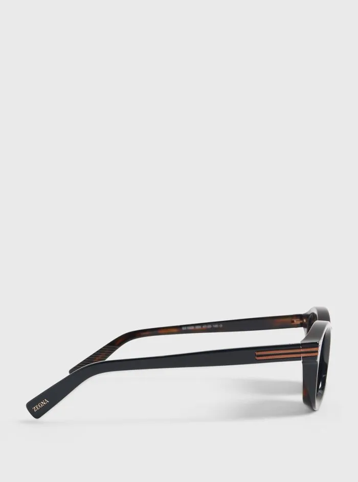 Men Paul Stuart Sunglasses and Eyewear Zegna Shiny Round Black Glasses Black