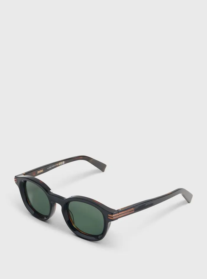 Men Paul Stuart Sunglasses and Eyewear Zegna Shiny Round Black Glasses Black