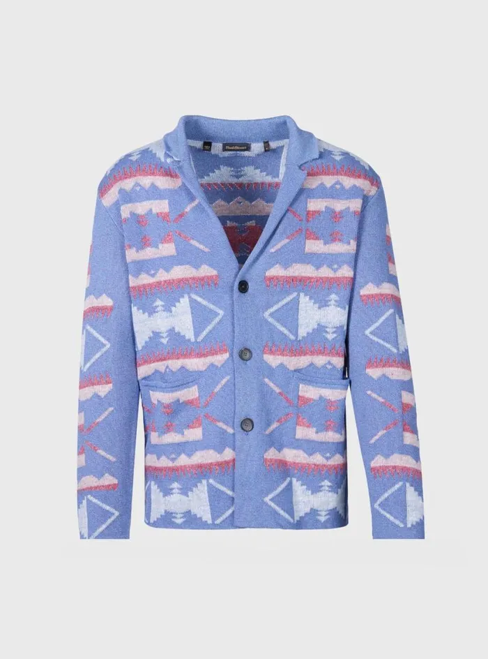 Men Paul Stuart Sweaters Button Front Knit Blazer Blue Melange