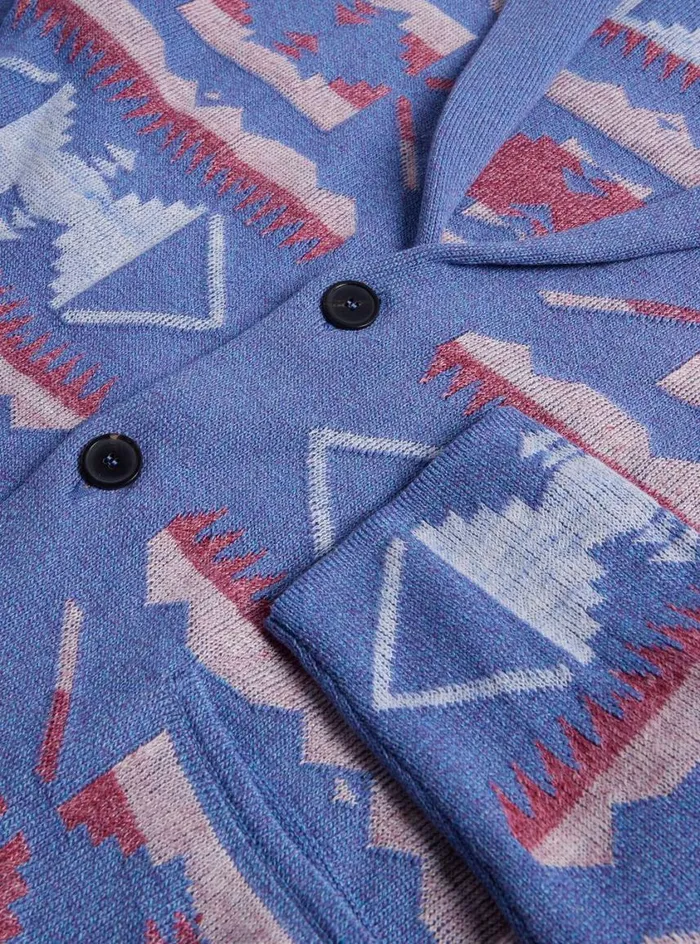 Men Paul Stuart Sweaters Button Front Knit Blazer Blue Melange