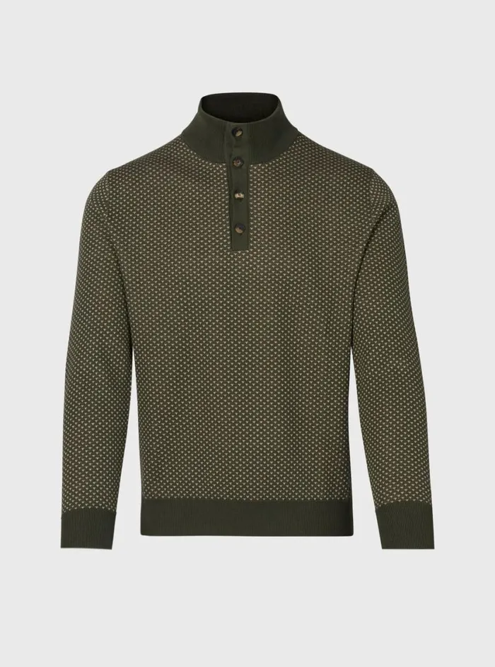 Men Paul Stuart Sweaters Button Mock Neck Sweater Olive