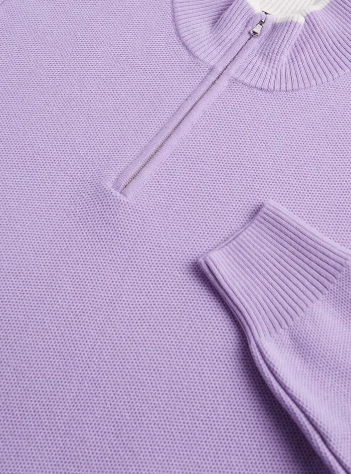 Men Paul Stuart Sweaters Cashmere Honeycomb Stitch Quarter Zip Sweater Lavender