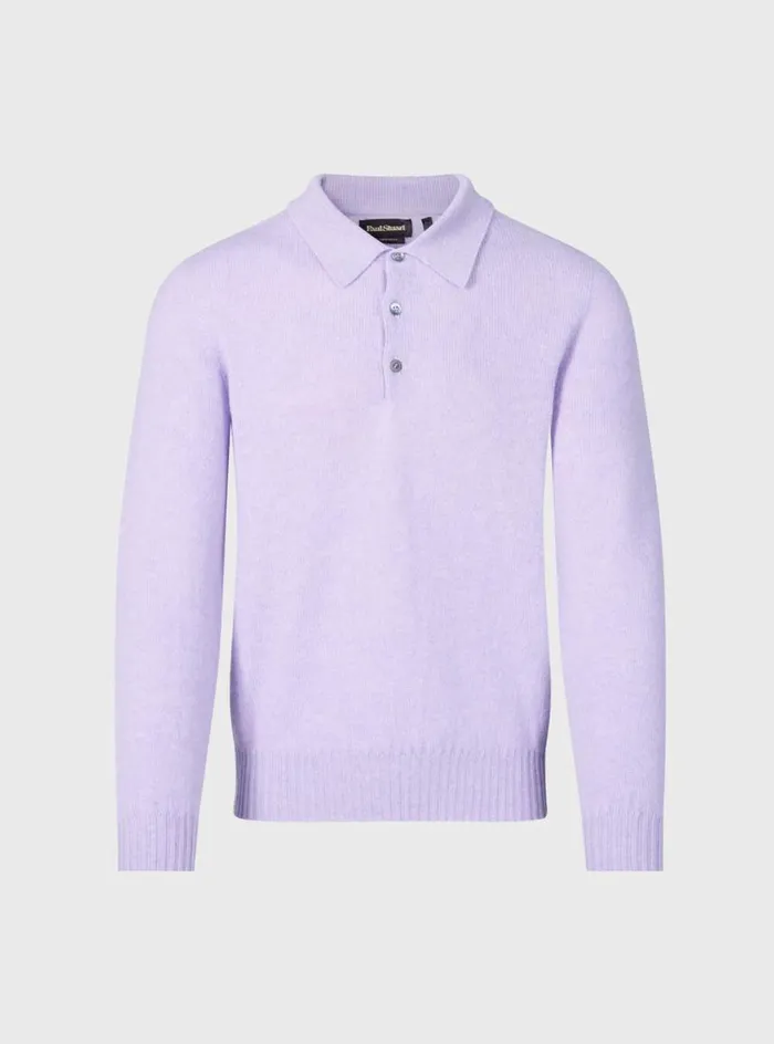 Men Paul Stuart Sweaters Cashmere Long Sleeve Polo Lavender