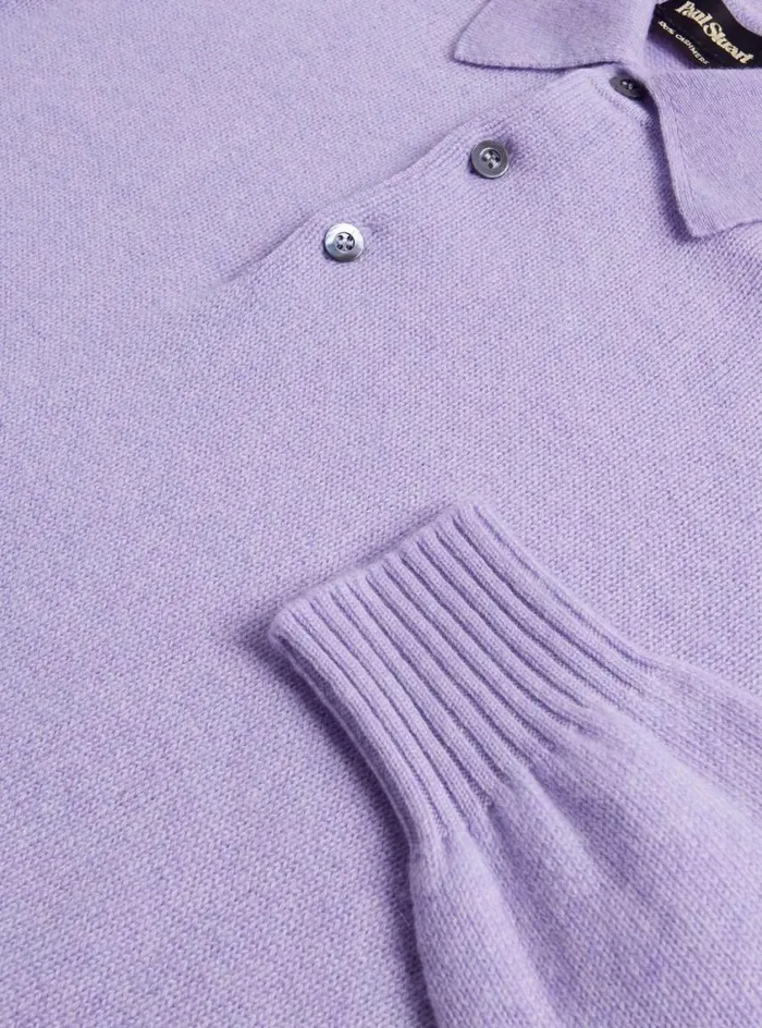 Men Paul Stuart Sweaters Cashmere Long Sleeve Polo Lavender