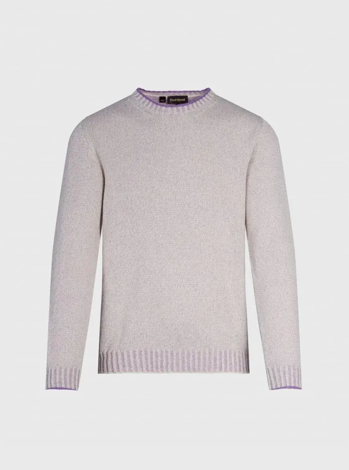 Men Paul Stuart Sweaters Cotton Moulin Crewneck Sweater Lavender