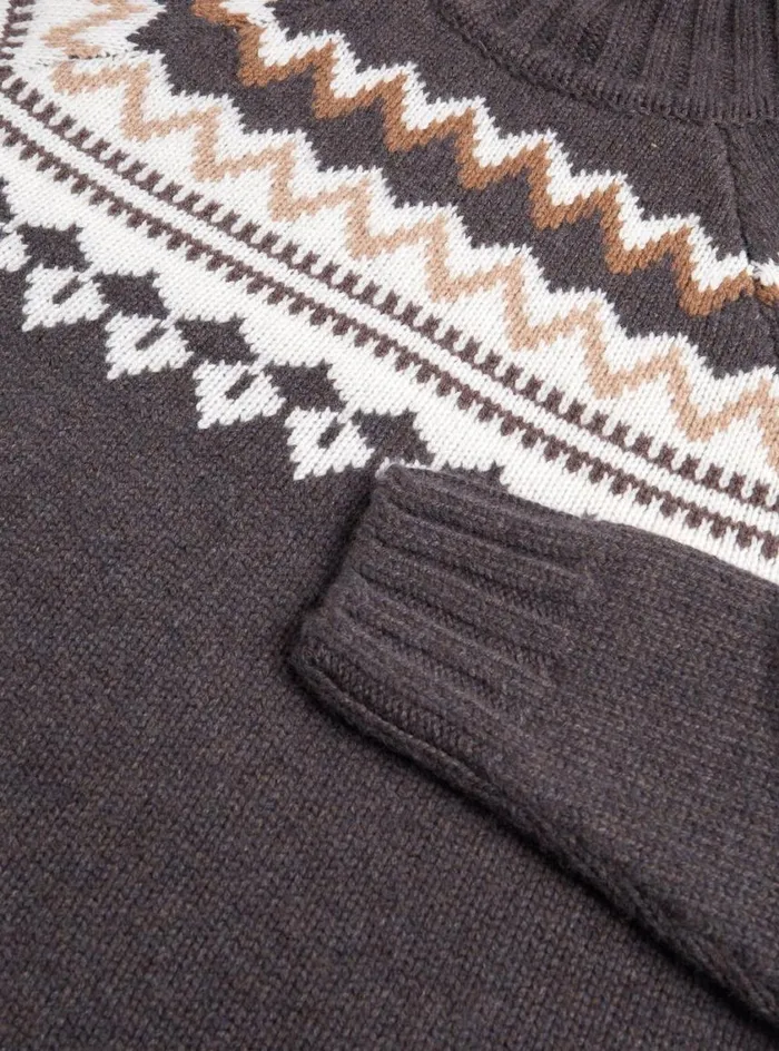 Men Paul Stuart Sweaters Fair Isle Turtleneck Sweater Dark Brown