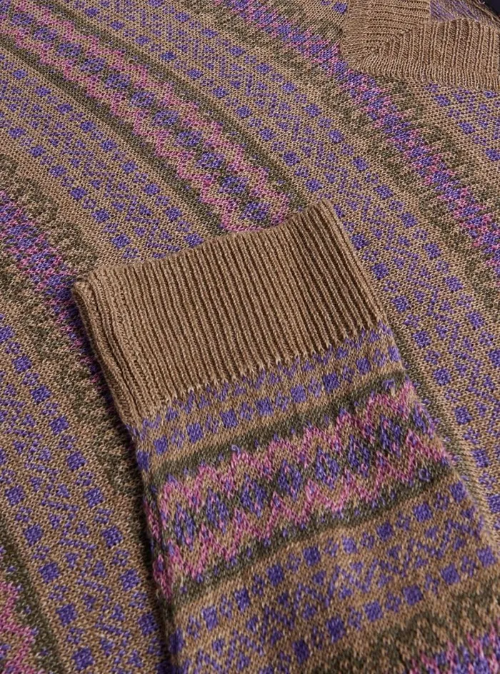 Men Paul Stuart Sweaters Linen Fair Isle Vneck Sweater Natural
